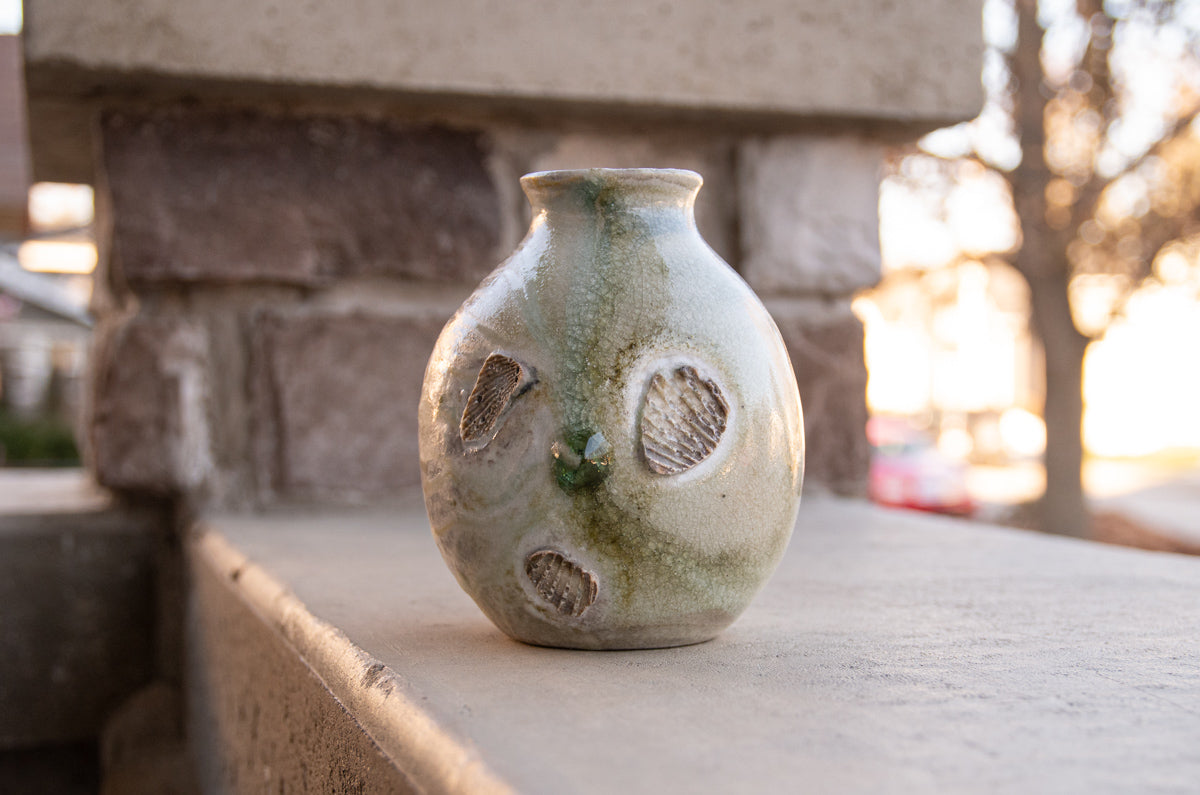 wood-fired oak leaf bottle vase