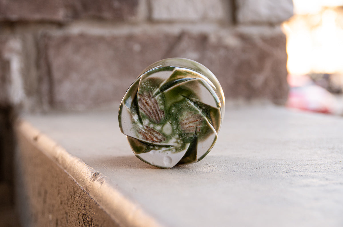 green spiral wood-fired rocks glass
